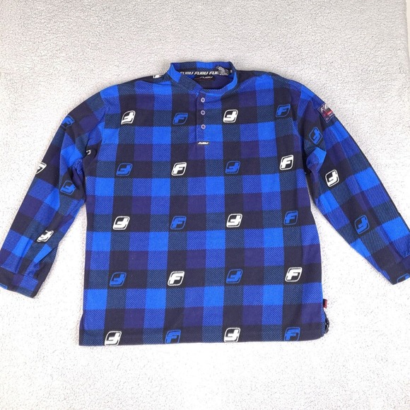 Fubu Sweater Fleece Mens XL‎ Blue Plaid 1/4 Button Long Sleeve The Collection - Picture 1 of 16